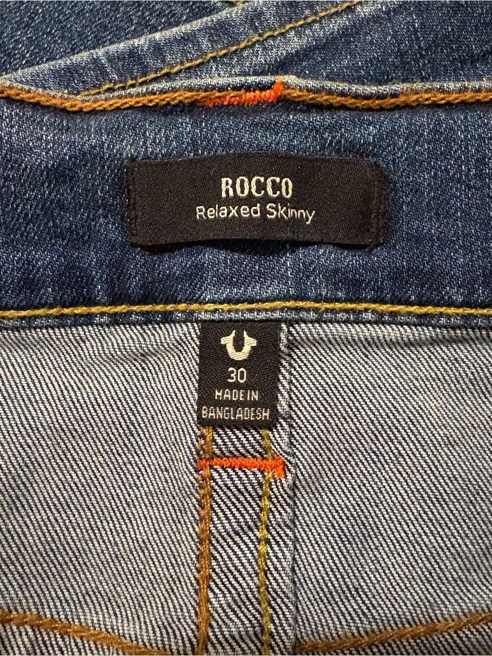 True Religion Blue Straight-Leg Jeans with Yellow Stitching